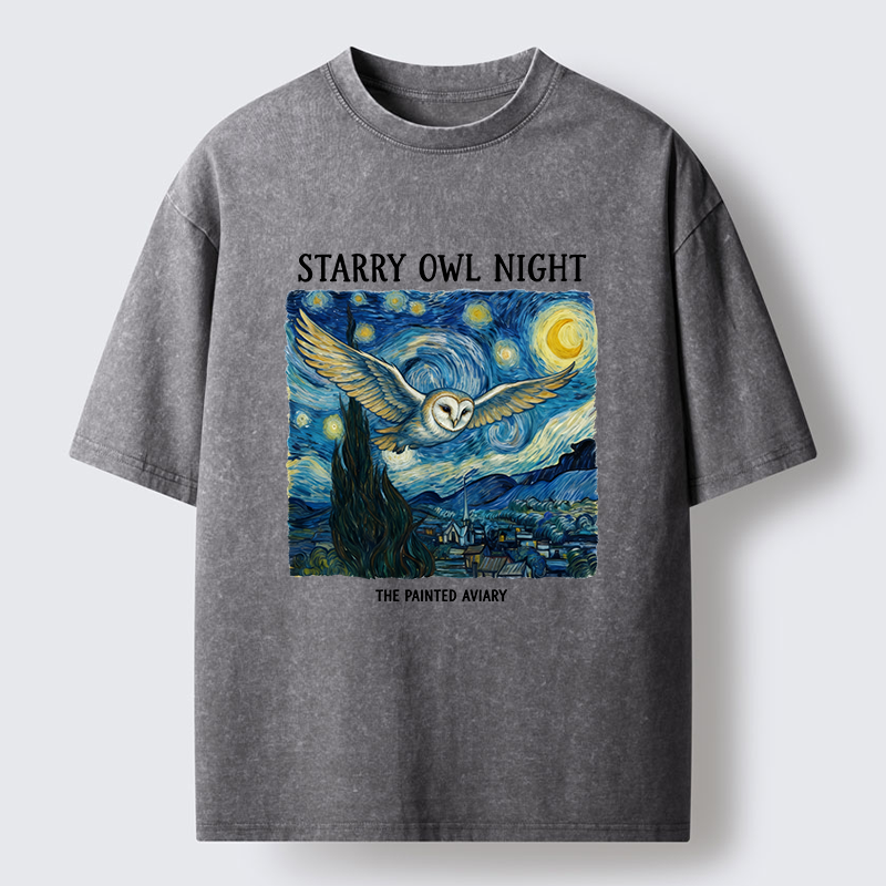 Tokyo-Tiger Owls In The Night Washed T-Shirt