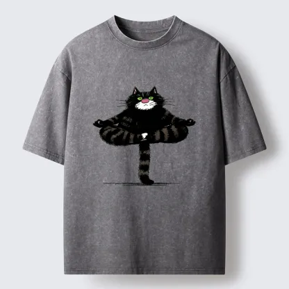 Tokyo-Tiger Cats Use Their Tails For Support Washed T-Shirt