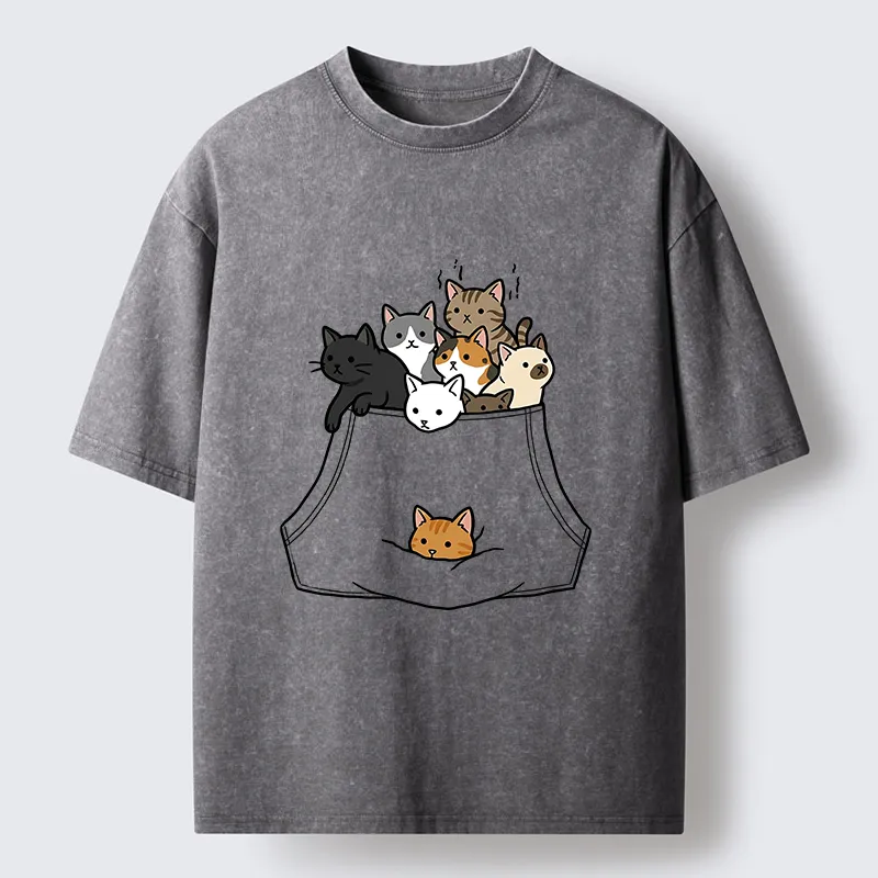 Tokyo-Tiger Cats With Pockets Full Washed T-Shirt