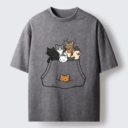 Tokyo-Tiger Cats With Pockets Full Washed T-Shirt
