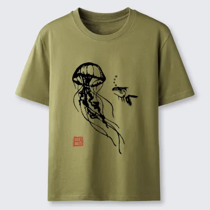 Tokyo-Tiger Ink Wash Jellyfish And Fish Classic T-Shirt