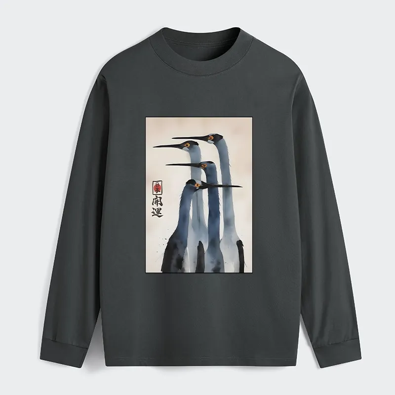 Tokyo-Tiger Retro Sandhill Crane Classic Long Sleeve T-Shirt