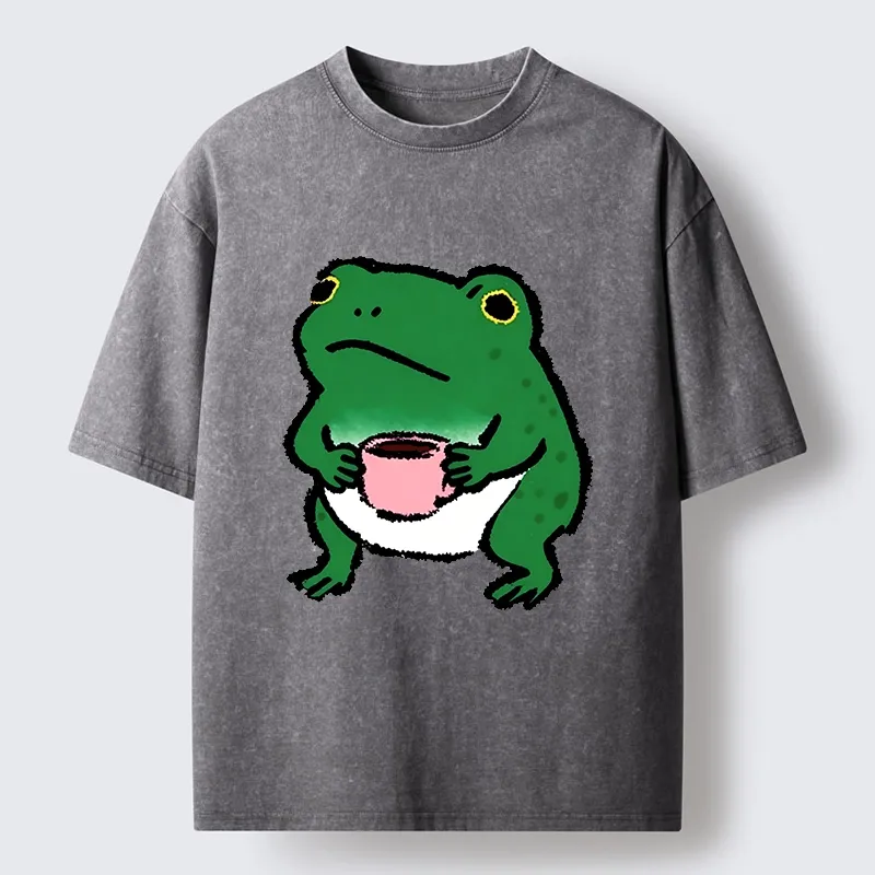 Tokyo-Tiger Green Frog With A Mug Washed T-Shirt