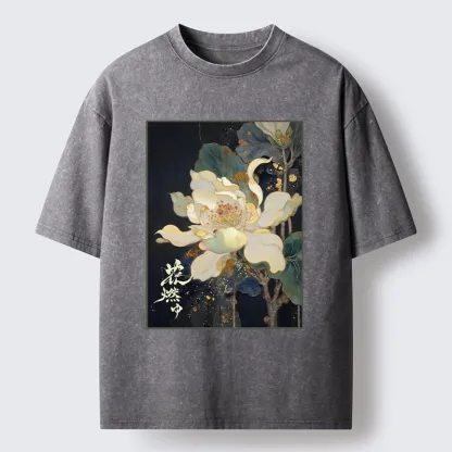 Tokyo-Tiger Lotus Adorned With Golden Specks Washed T-Shirt