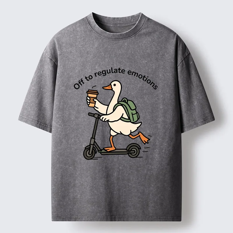 Tokyo-Tiger Scooter-Riding Duck’s Self-Care Washed T-Shirt