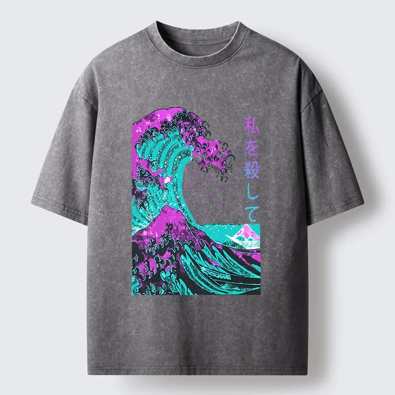Tokyo-Tiger Neon Great Wave Off Kanagawa Washed T-Shirt