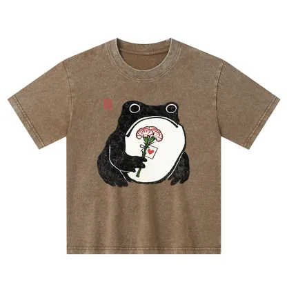 Tokyo-Tiger The Frog Holding A Carnation Kids Washed T-Shirt