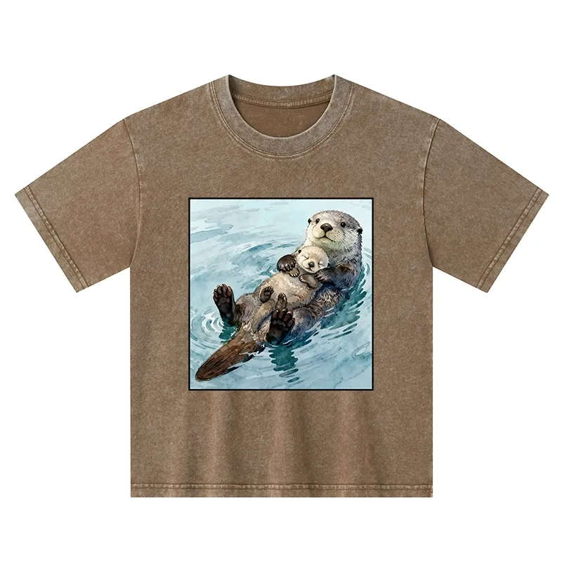 Tokyo-Tiger Adorable Sea Otters Kids Washed T-Shirt