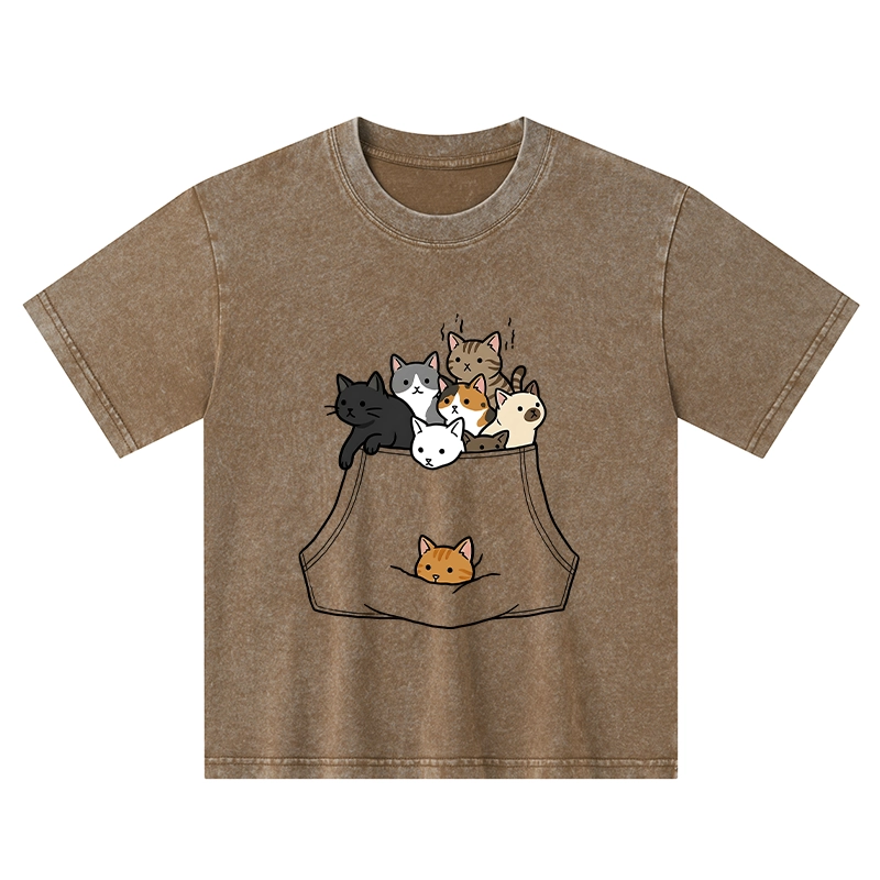 Tokyo-Tiger Cats With Pockets Full Kids Washed T-Shirt