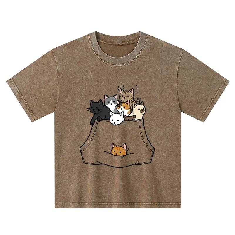 Tokyo-Tiger Cats With Pockets Full Kids Washed T-Shirt