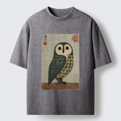 Tokyo-Tiger Traditional Owl In Japanese Art Washed T-Shirt