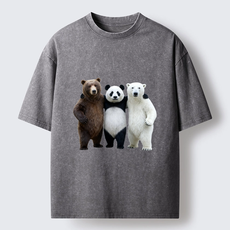 Tokyo-Tiger Three Bears Stand Together Washed T-Shirt
