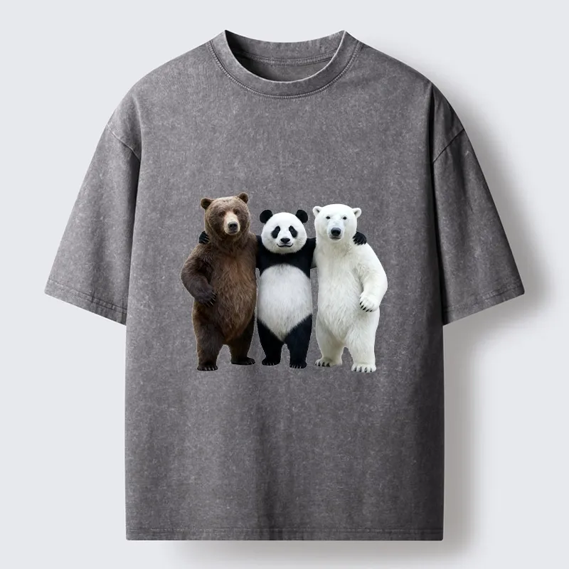 Tokyo-Tiger Three Bears Stand Together Washed T-Shirt