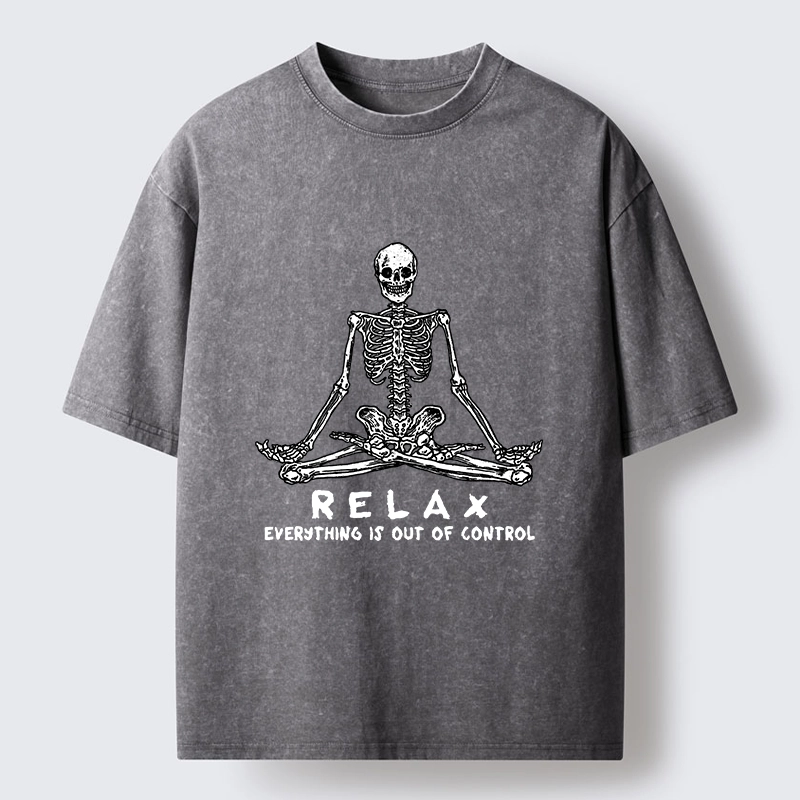 Tokyo-Tiger Skeleton Meditates Calmly Washed T-Shirt