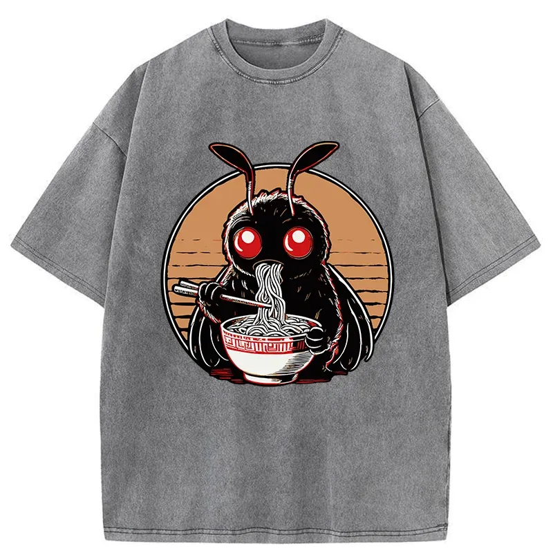 Tokyo-Tiger Mothman Eats Japanese Ramen Washed T-Shirt