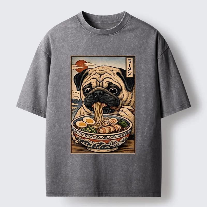 Tokyo-Tiger Ramen Time For The Pug Washed T-Shirt