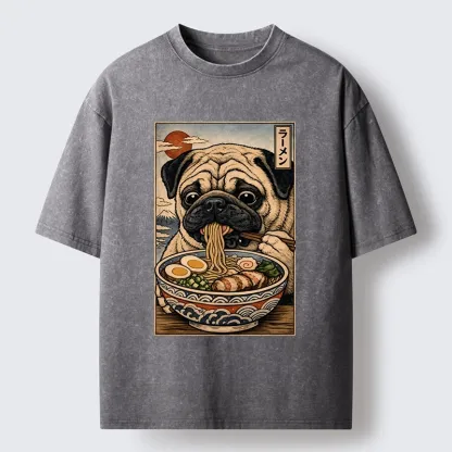 Tokyo-Tiger Ramen Time For The Pug Washed T-Shirt