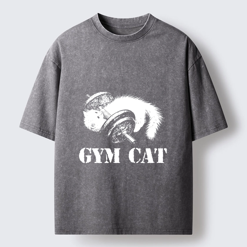 Tokyo-Tiger Cat Pumping Iron At The Gym Washed T-Shirt