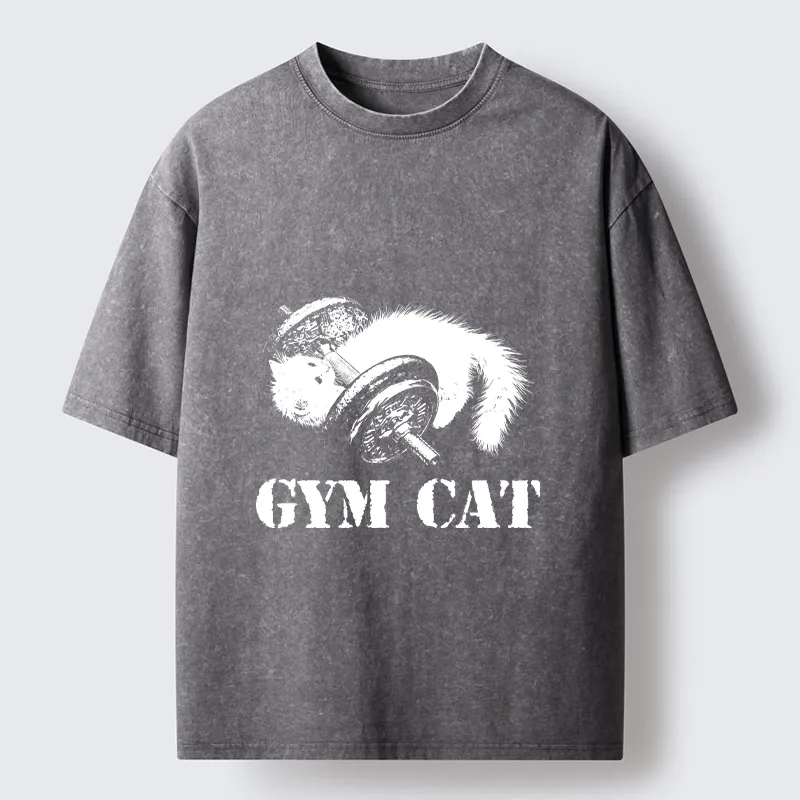 Tokyo-Tiger Cat Pumping Iron At The Gym Washed T-Shirt