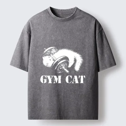 Tokyo-Tiger Cat Pumping Iron At The Gym Washed T-Shirt