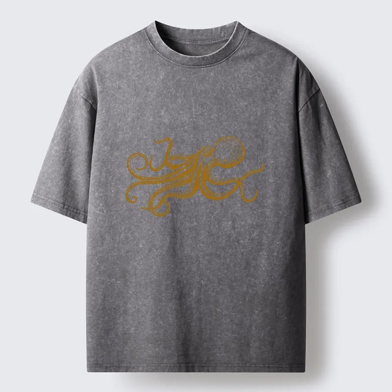 Tokyo-Tiger Vintage Octopus Illustration Art Washed T-Shirt
