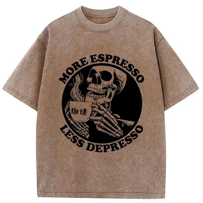 Tokyo-Tiger Skull Drinks Coffee To Reduce Depression Washed T-Shirt