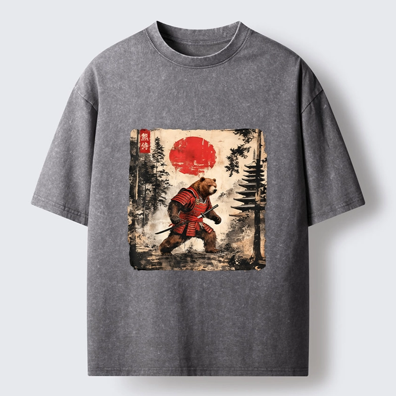 Tokyo-Tiger Japanese Samurai Bear With Katana Washed T-Shirt
