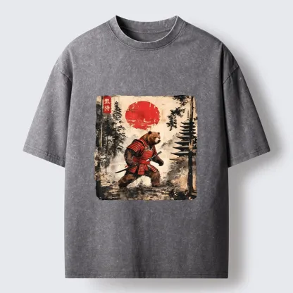 Tokyo-Tiger Japanese Samurai Bear With Katana Washed T-Shirt