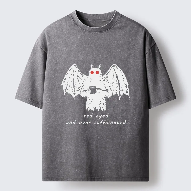 Tokyo-Tiger Mothman Needs Coffee Energy Washed T-Shirt