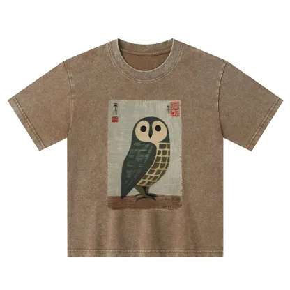 Tokyo-Tiger Traditional Owl In Japanese Art Kids Washed T-Shirt