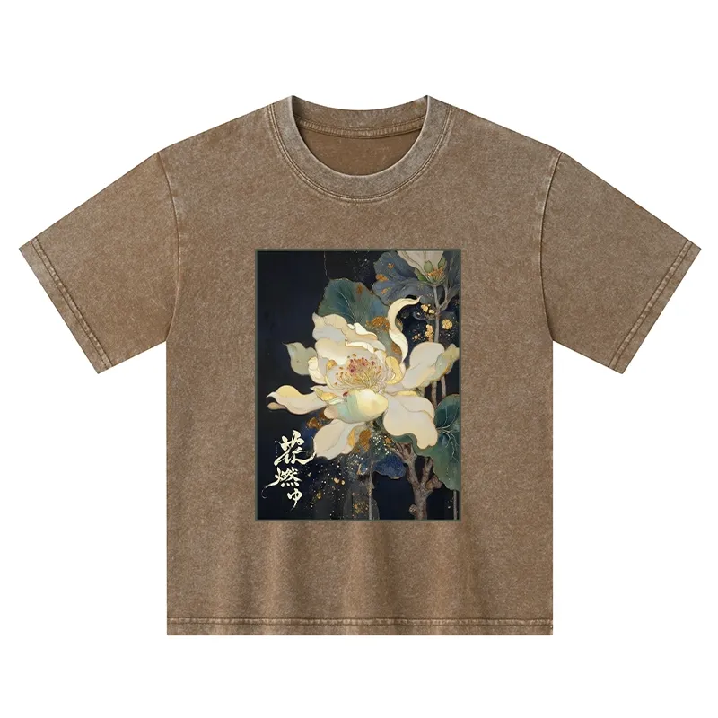 Tokyo-Tiger Lotus Adorned With Golden Specks Kids Washed T-Shirt