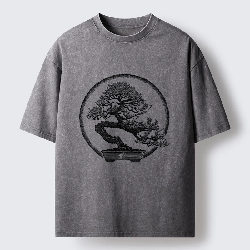 Tokyo-Tiger Bonsai Pine Tree Art Washed T-Shirt
