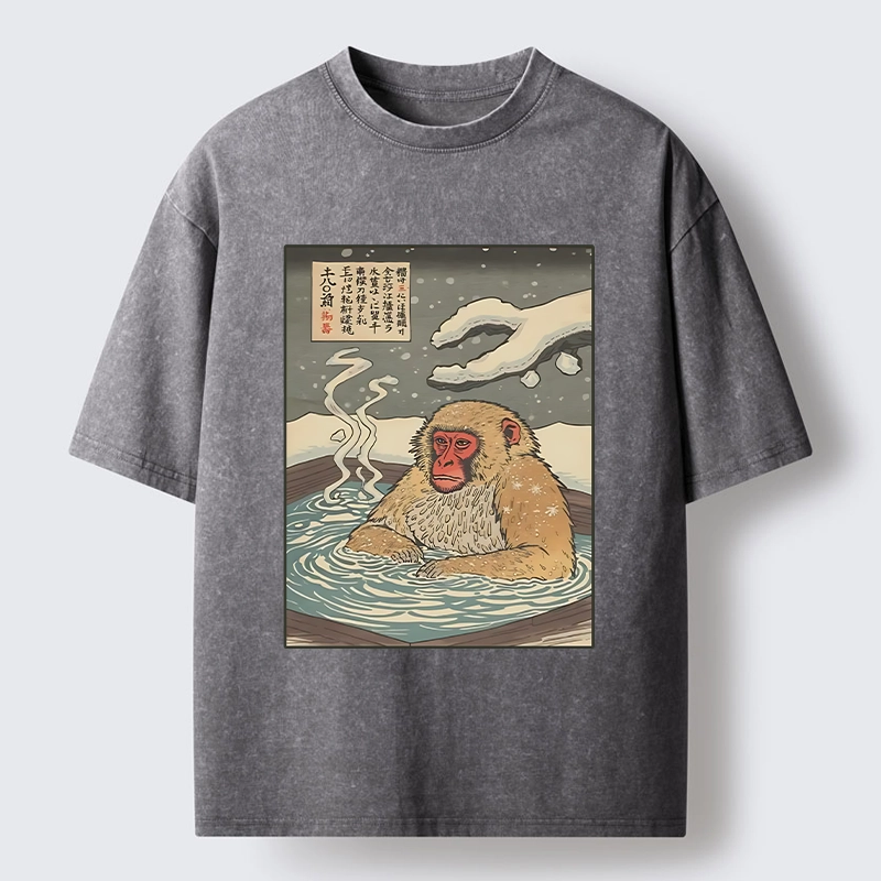 Tokyo-Tiger Japanese Snow Monkey Onsen Washed T-Shirt