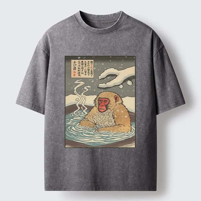 Tokyo-Tiger Japanese Snow Monkey Onsen Washed T-Shirt