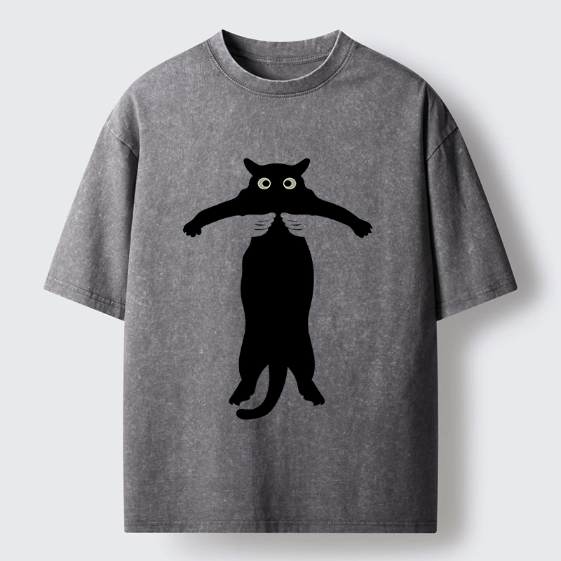 Tokyo-Tiger Black Cat Held By Hands Washed T-Shirt