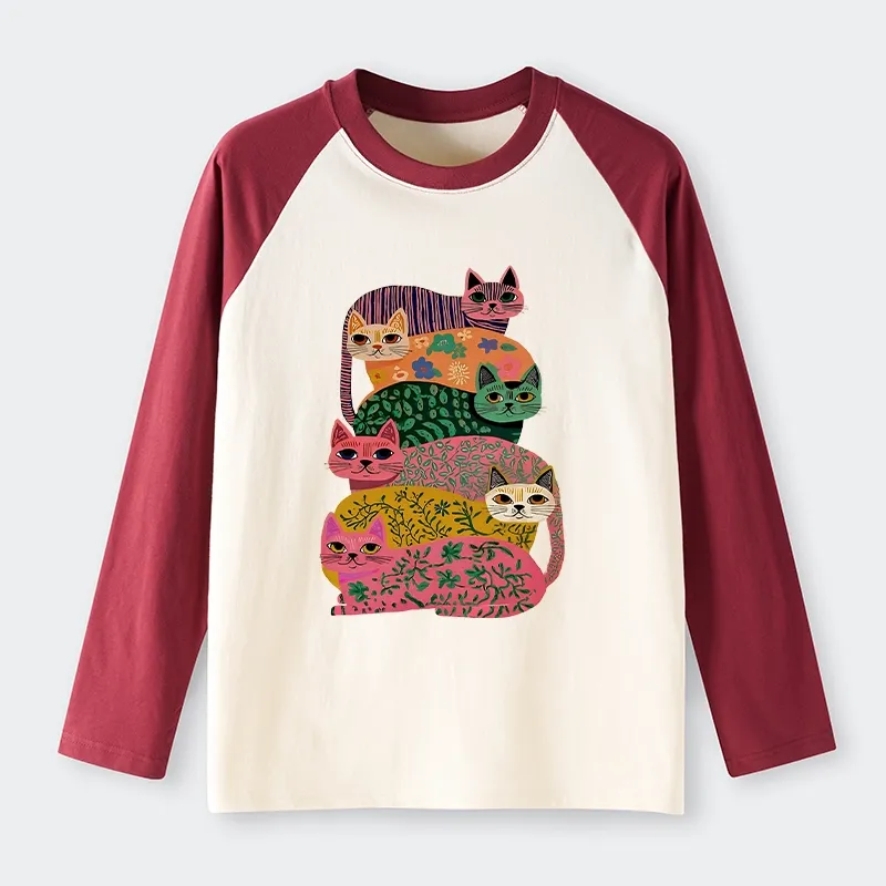 Tokyo-Tiger Colorful Cats Raglan Long Sleeve T-shirt