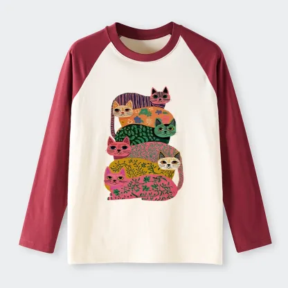 Tokyo-Tiger Colorful Cats Raglan Long Sleeve T-shirt