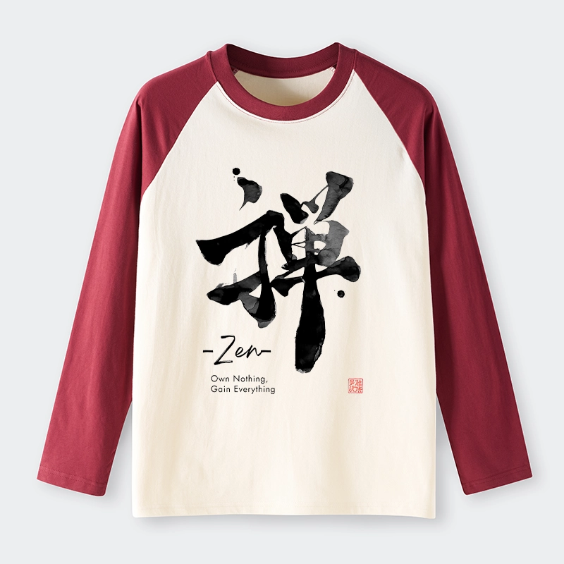 Tokyo-Tiger Zen Texts Raglan Long Sleeve T-shirt