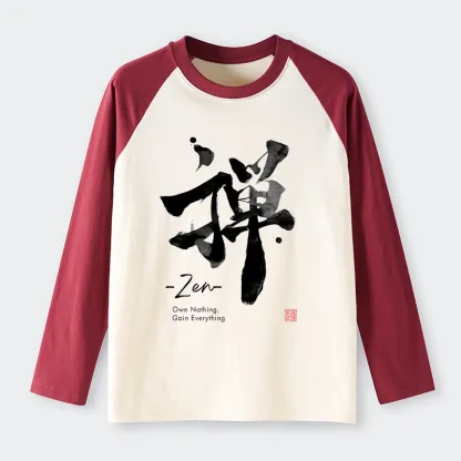 Tokyo-Tiger Zen Texts Raglan Long Sleeve T-shirt