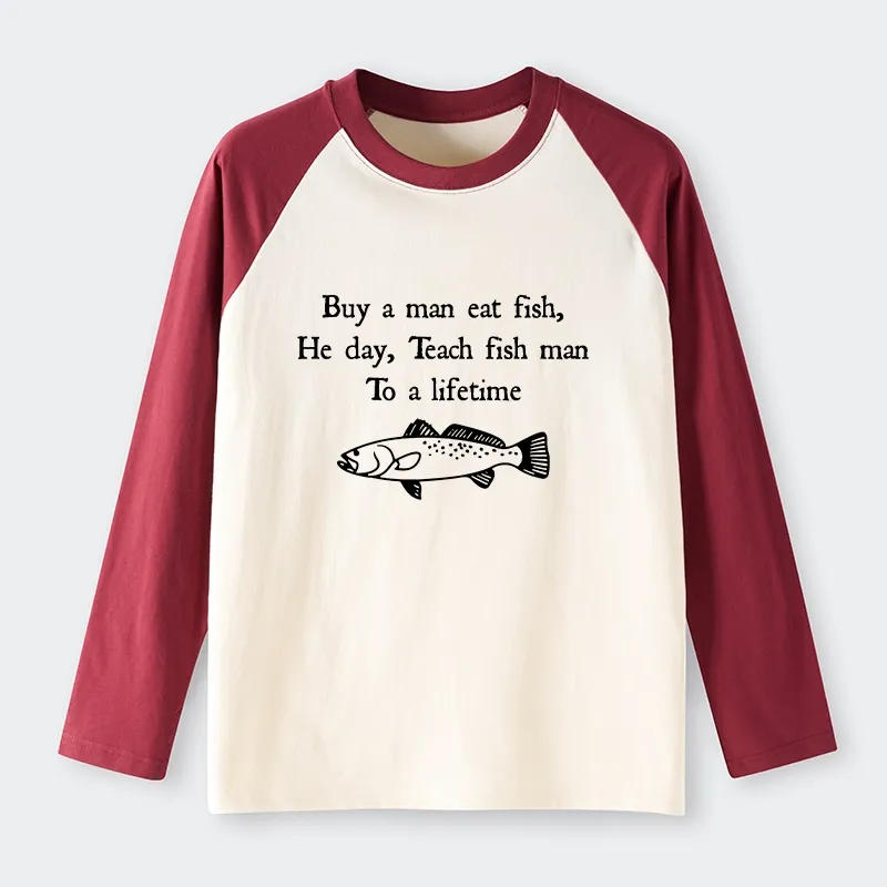 Tokyo-Tiger Man Eat Fish Meme Raglan Long Sleeve T-shirt