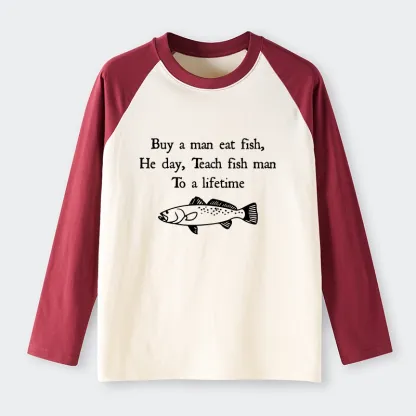 Tokyo-Tiger Man Eat Fish Meme Raglan Long Sleeve T-shirt