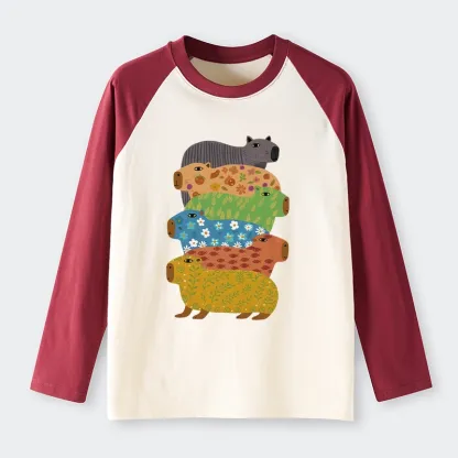 Tokyo-Tiger Colorful Capybaras Raglan Long Sleeve T-shirt