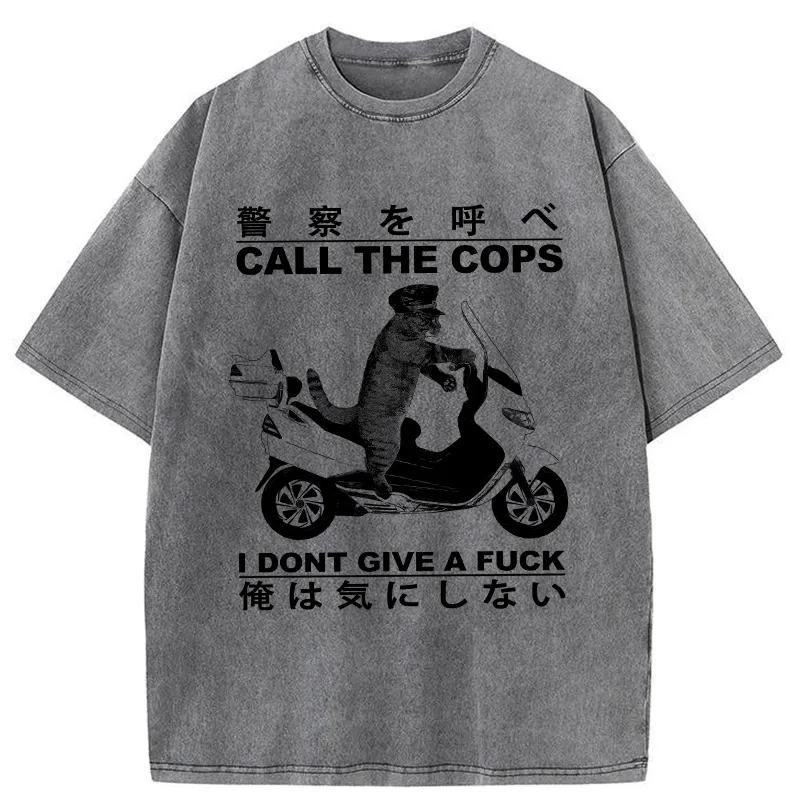 Tokyo-Tiger Funny Cat Riding Electric Bike Washed T-Shirt