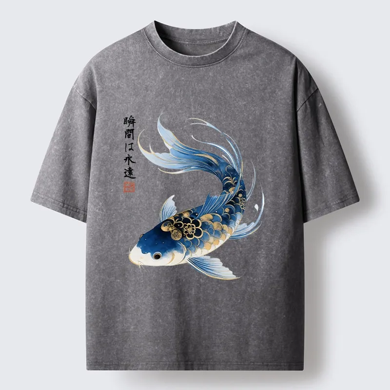 Tokyo-Tiger Elegant Koi Fish Watercolor Art Washed T-Shirt