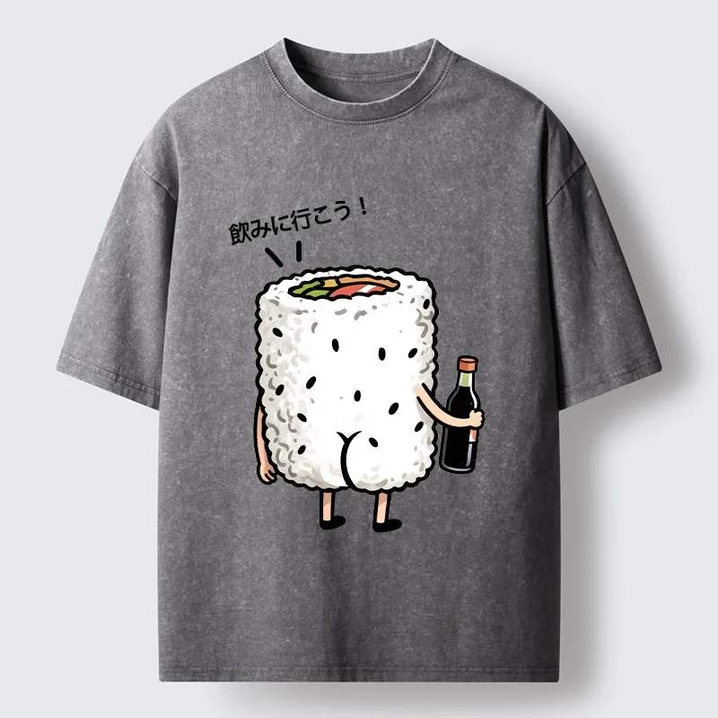 Tokyo-Tiger Sushi Roll Character Going Out Washed T-Shirt