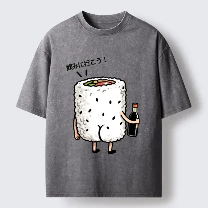 Tokyo-Tiger Sushi Roll Character Going Out Washed T-Shirt