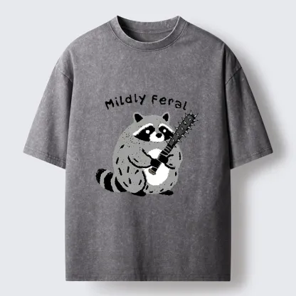Tokyo-Tiger Cute But Feral Raccoon Cartoon Washed T-Shirt