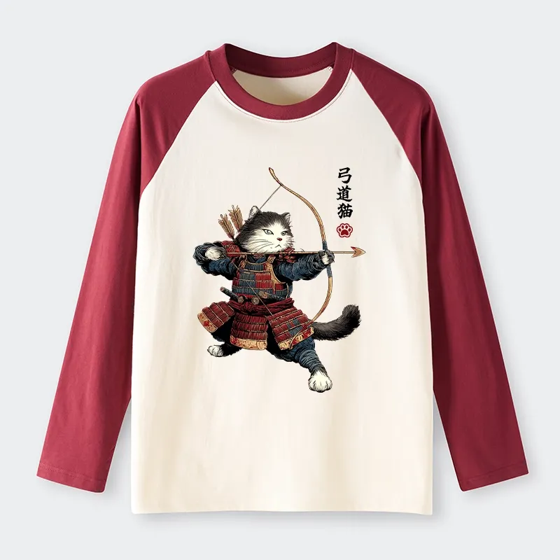 Tokyo-Tiger Kyudo Samurai Cat Raglan Long Sleeve T-shirt