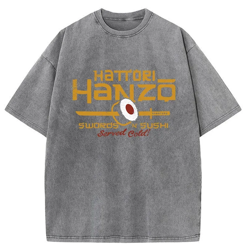 Tokyo-Tiger Hattori Hanzo Sword And Sushi Washed T-Shirt