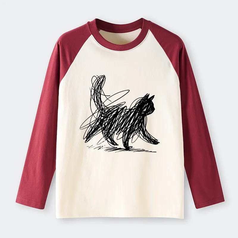Tokyo-Tiger Minimalist Cat Art Raglan Long Sleeve T-shirt Sale